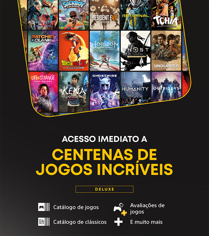 Acesso imediato a centenas de jogos incríveis. Deluxe. Catálogo de jogos. Avaliações de jogos. Catálogo de clássicos. E muito mais.